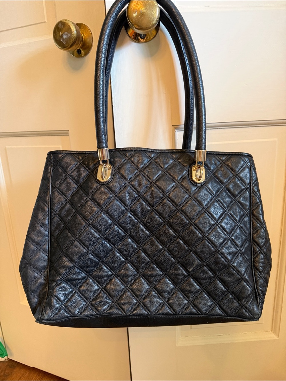 Cole Haan Quilted Black Leather Tote Handbag